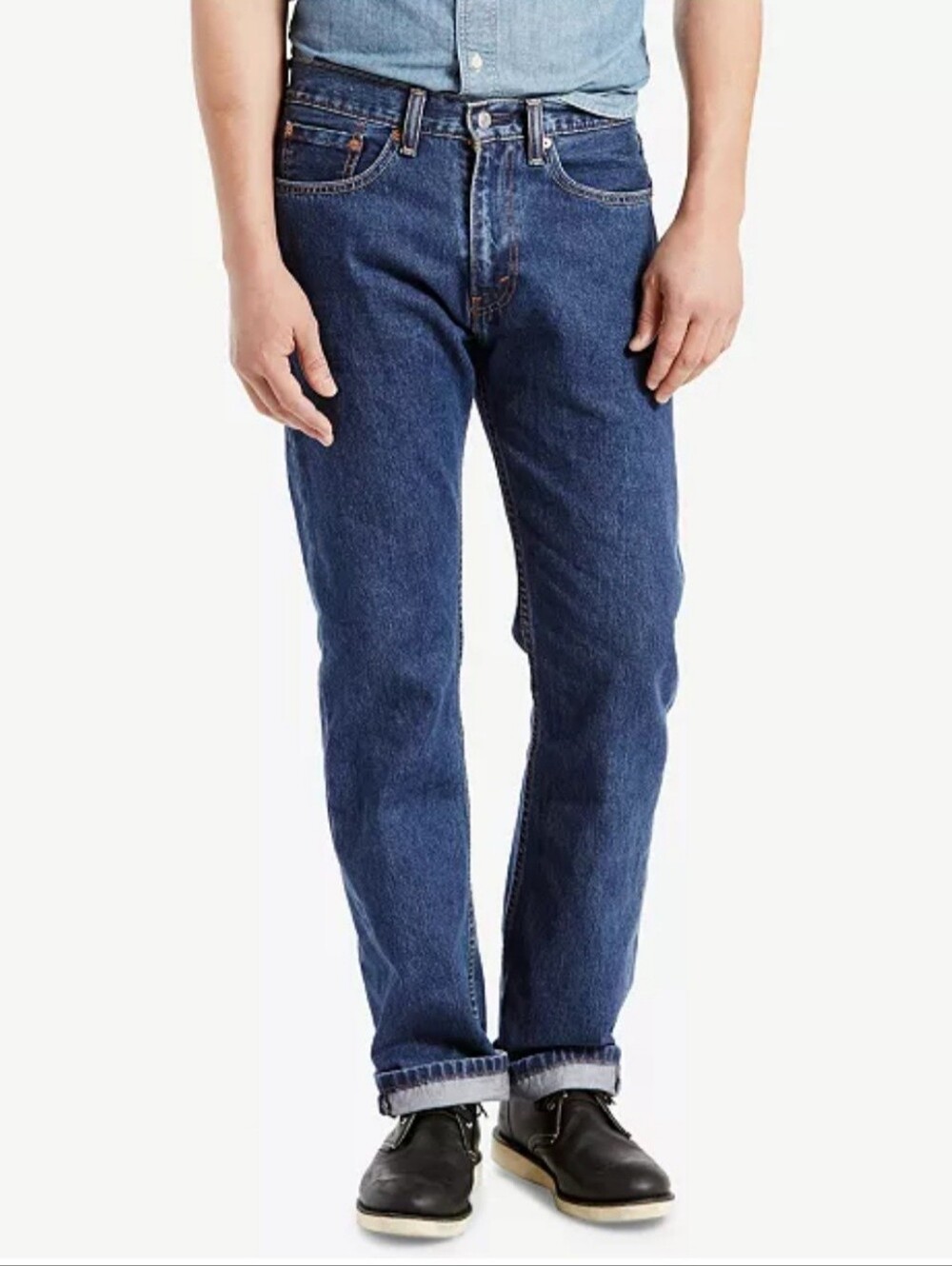 LEVI'S 505 Men’s 34x30 Regular Fit Dark Stonewash Straight Leg Denim Jeans